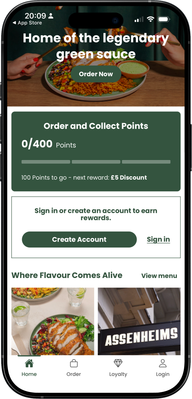 Assenheims branded ordering app on iPhone