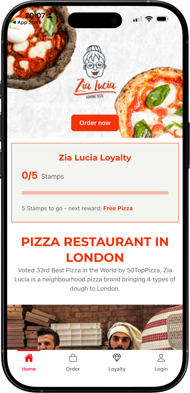 Zia Lucia branded ordering app on iPhone