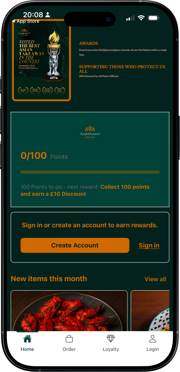 Kaani Kaana branded ordering app on iPhone