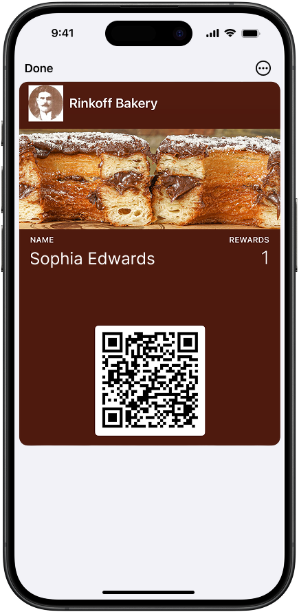 Restaurant loyalty Wallet Pass shown in Apple Wallet on iPhone