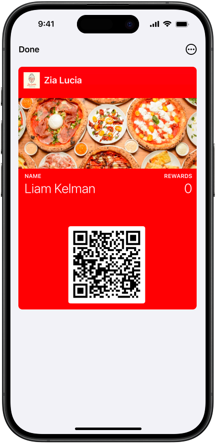 Restaurant loyalty Wallet Pass shown in Google Wallet on Android
