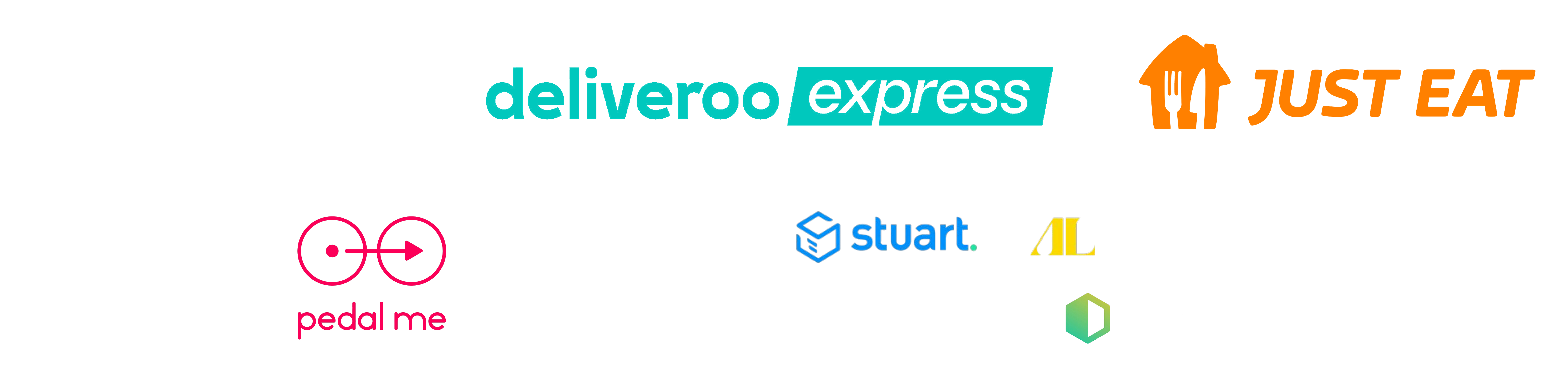 Slerp Dispatch courier network: Uber Direct, Deliveroo Express, Just Eat, Stuart, Genii, Gophr, Pedal Me, Pedivan, Addison Lee and Shipday logos