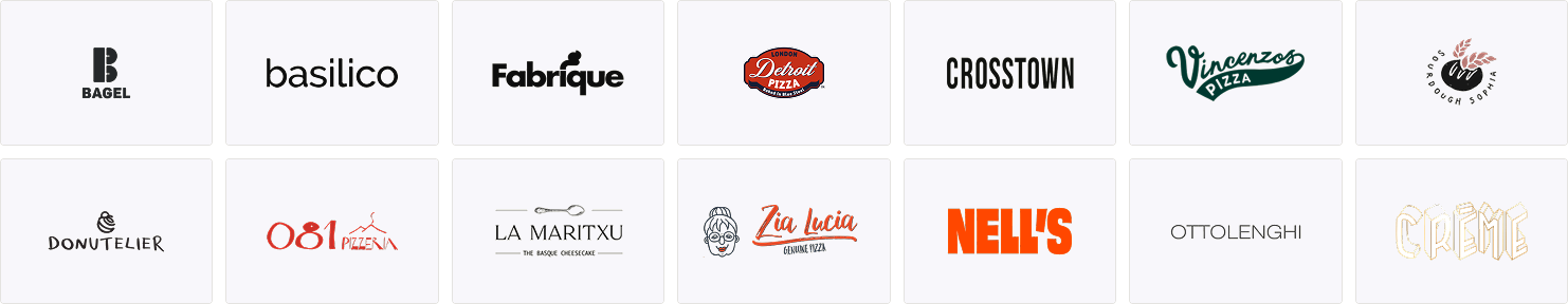 Restaurant brands that run delivery on Slerp including Crosstown, Zia Lucia, Ottolenghi and Nell's