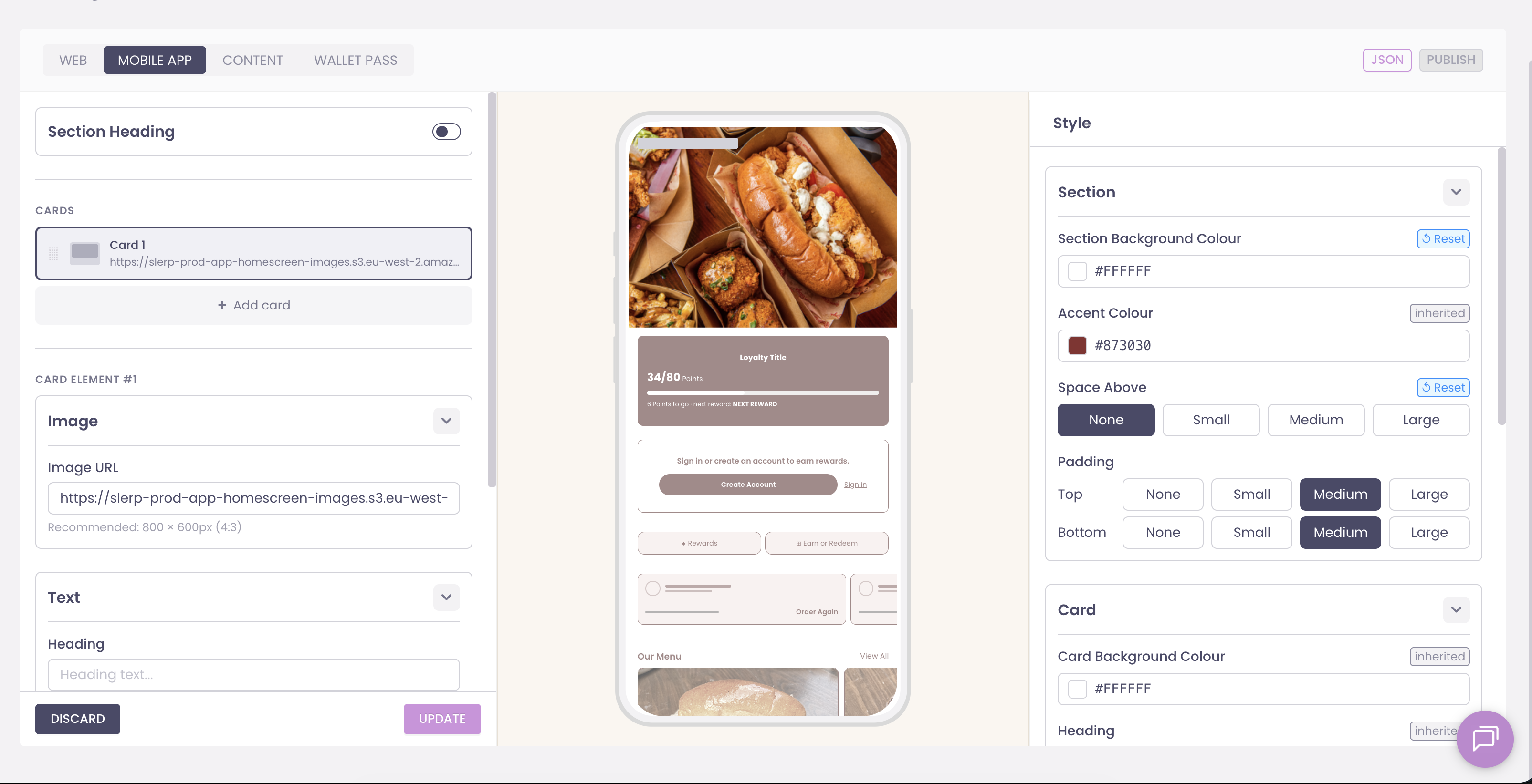 App Designer in Controls, with a live preview of the app home screen beside it