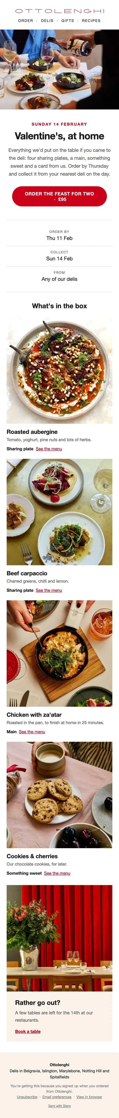 Ottolenghi Valentine’s email: a feast for two at home
